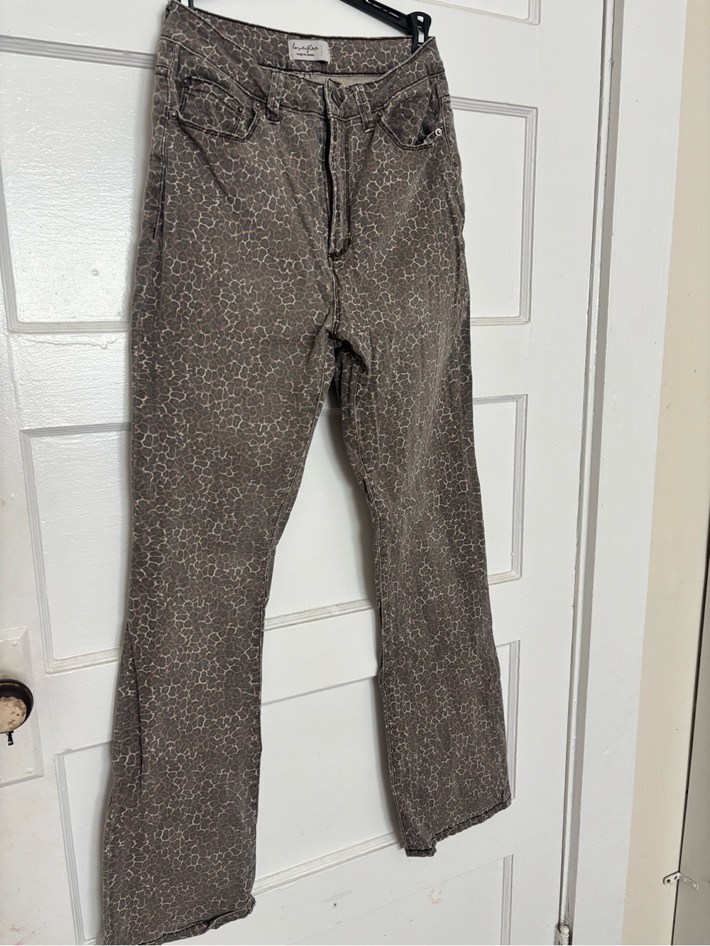 love, Fire Brown Leopard-Print Boot Cut Jeans